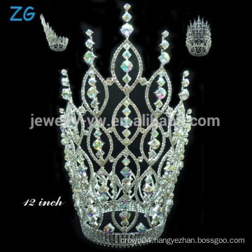 High quality rhinestone princess crowns, AB crystal crown for bride, large beauty pageant crowns